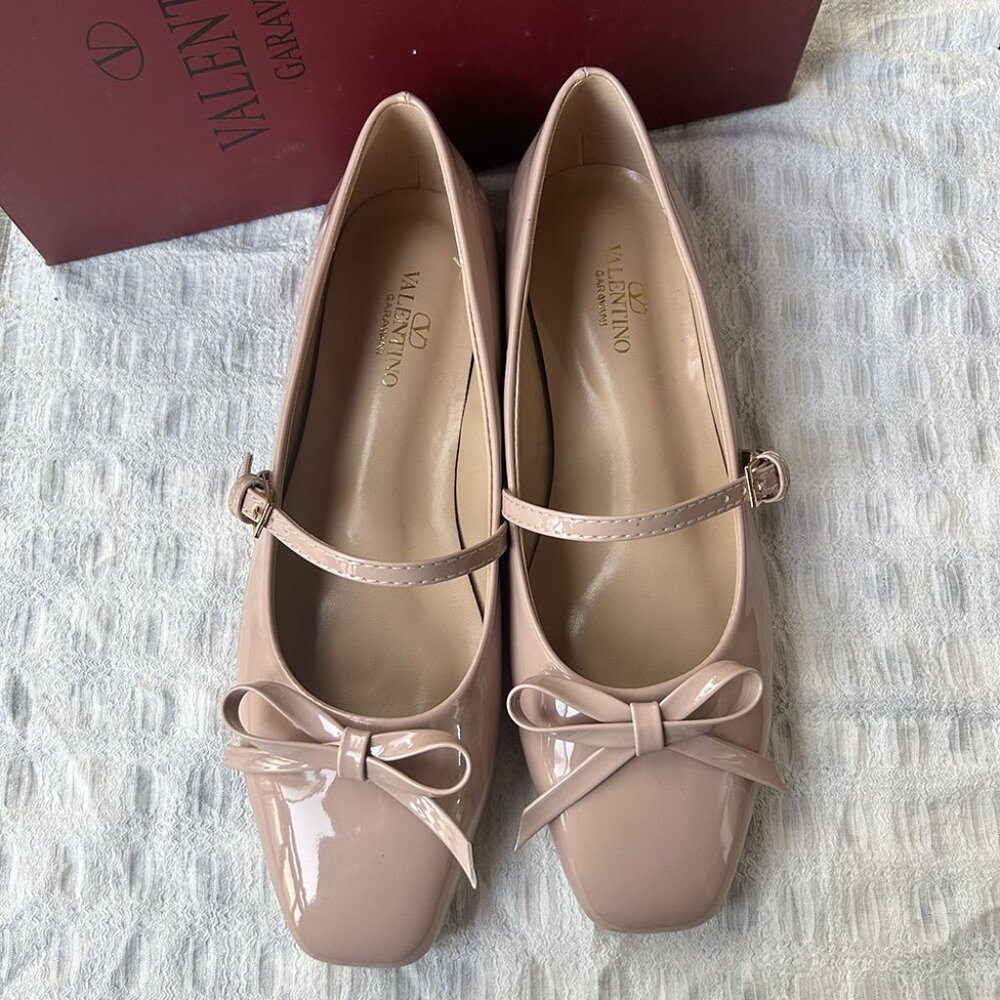 Valentino Garavani Romance Pink Patent Leather Bow Flats
